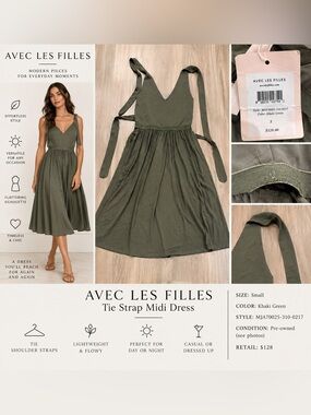 Avec Les Filles Khaki Green Tie Strap Maxi Dress